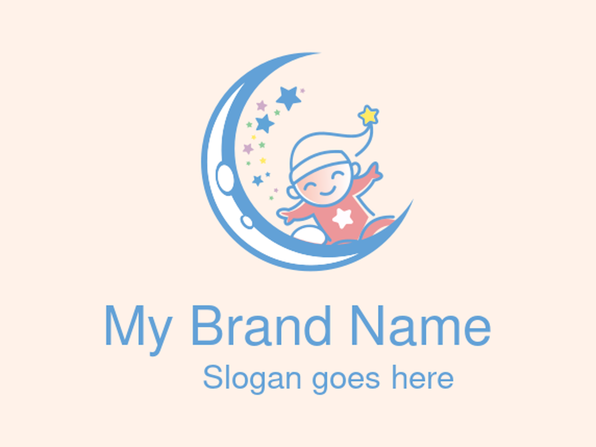 Happy Baby Sitting on Crescent Moon with Stars Logo for Nursery, Baby Products, and Kids' Sleepwear Brands